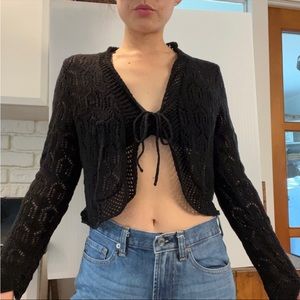 Vintage crochet black sweater knit y2k 90's 00's cardigan shrug ted kenton tie